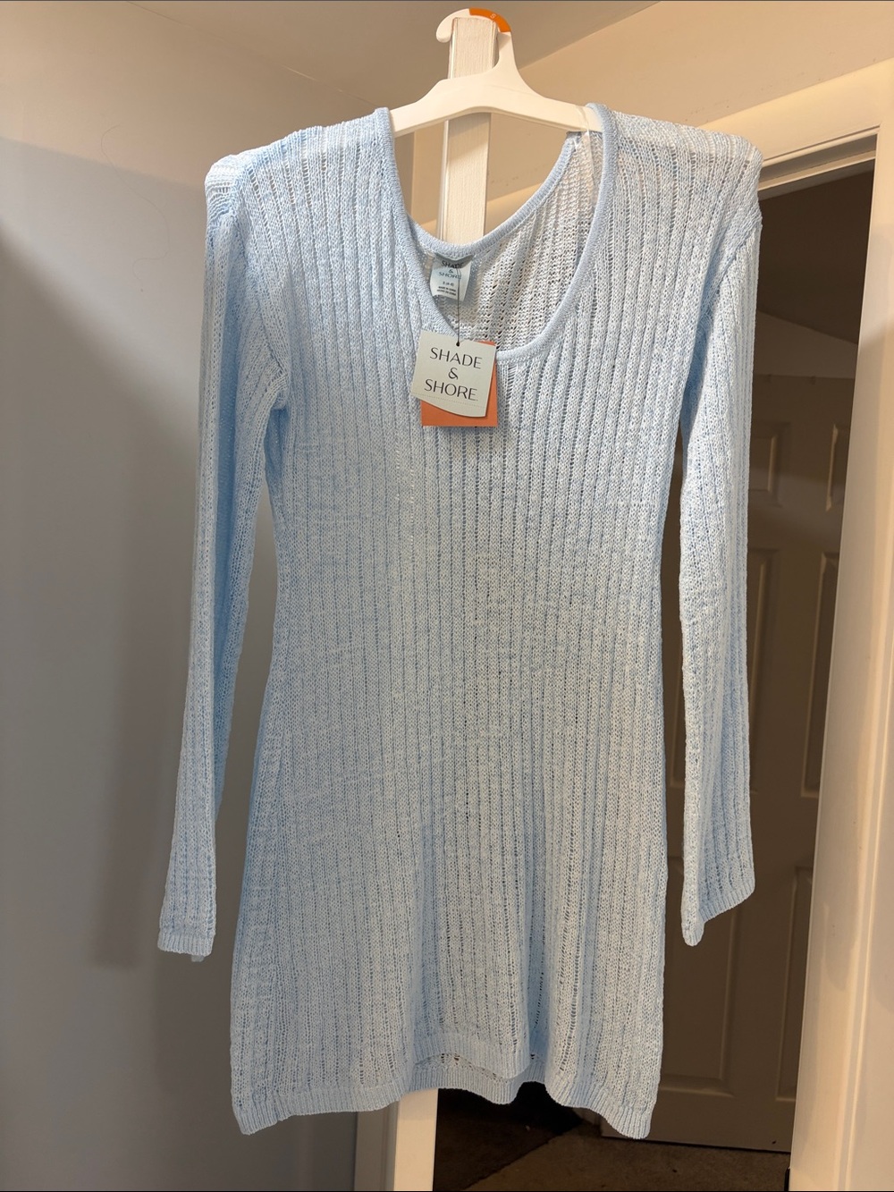 NWT Shade & Shore Pale Blue Ribbed Scoop-Neck Long bathing suit cover up
